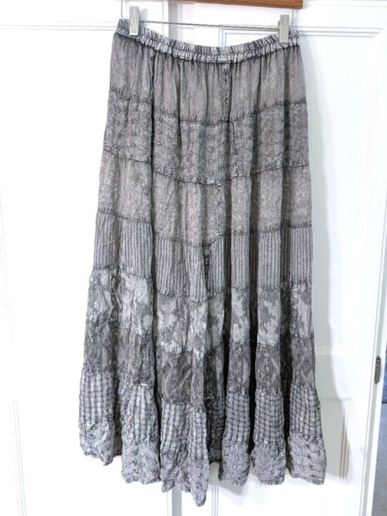 Sacred Threads Dresses & Skirts - Sacred Threads Gray Tiered Maxi Skirt with Patchwork Texture M